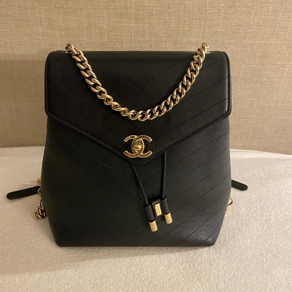 Chanel Chevron lambskin backpack black